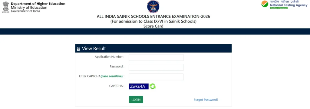 NTA Sainik School Result 2026 (Out) Download AISSEE Class 6 & 9 Scorecard, Merit List @ exams.nta.ac.in 2 AISSEE Score Card 2026 Declared